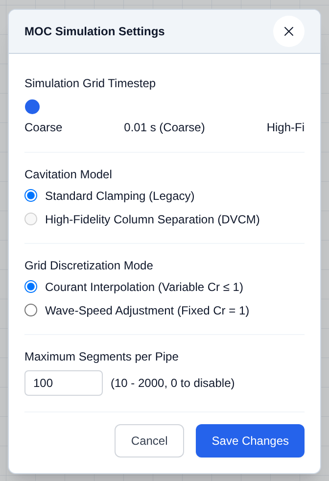 MOC Simulation Settings