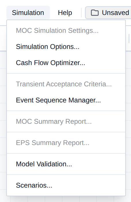 The Simulation Menu