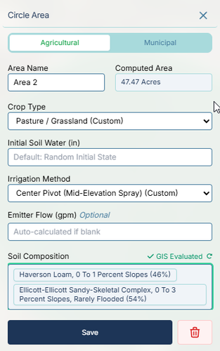 Area Properties Panel